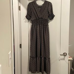 Max Studio V-Neck Floral Black Smocked Dress (M)